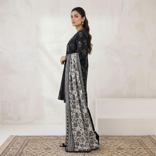 Black And White Lawn Dupatta 3 Piece Suit