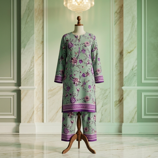 2 Piece Overall Printed Lawn Suit
