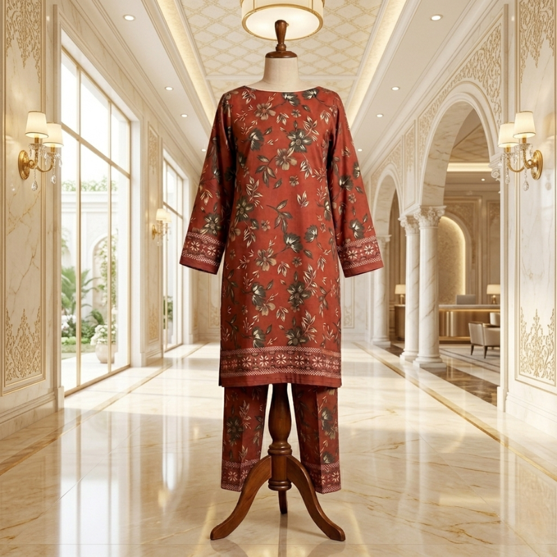 2 Piece Overall Printed Lawn Suit