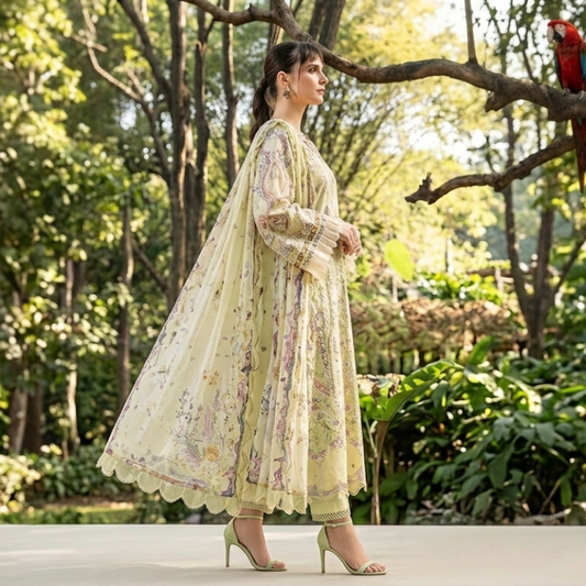 Digital Lawn 3 Piece – Embroidered Organza Patch + Chifon Dupatta