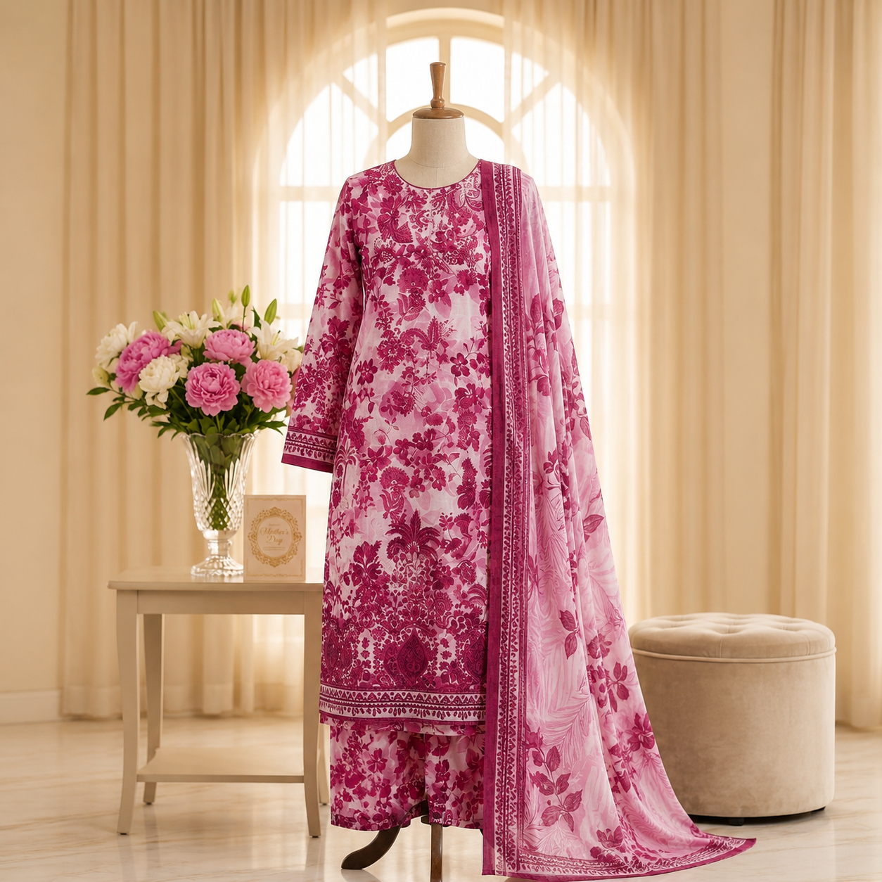 3 Piece Suit With Chifon Dupatta