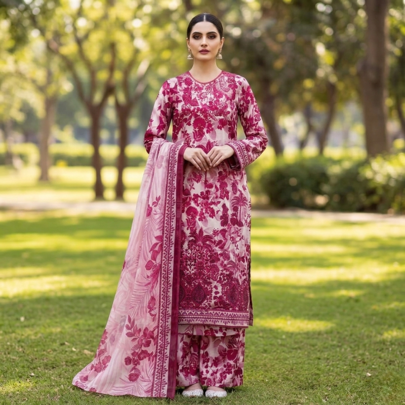 3 Piece Suit With Chifon Dupatta
