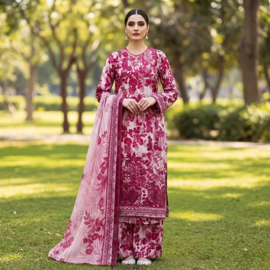 3 Piece Suit With Chifon Dupatta