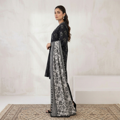 Black And White Lawn Dupatta 3 Piece Suit