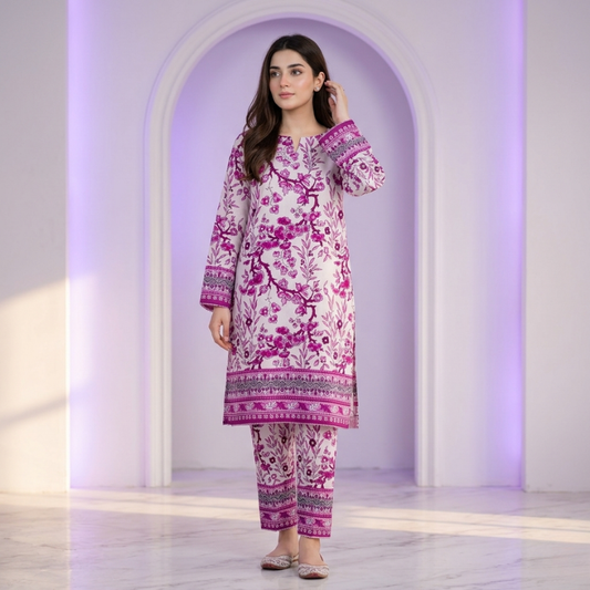 2 Piece Overall Printed Lawn Suit