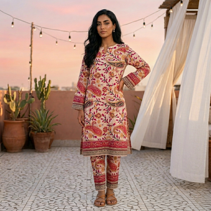 2 Piece Overall Printed Lawn Suit