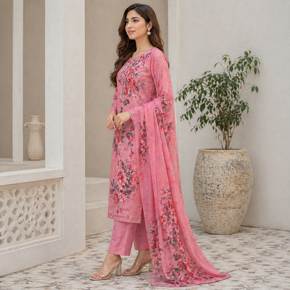 3 Piece Suit With Chifon Dupatta