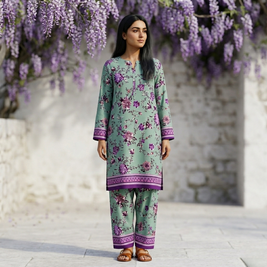 2 Piece Overall Printed Lawn Suit