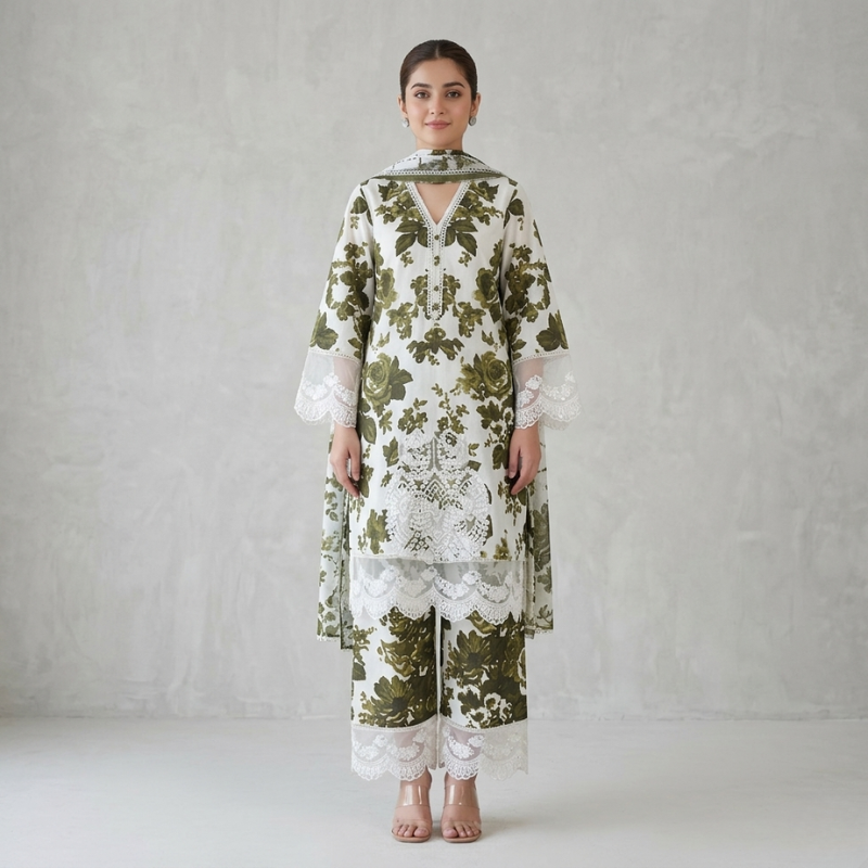 3 Piece Suit With Chifon Dupatta