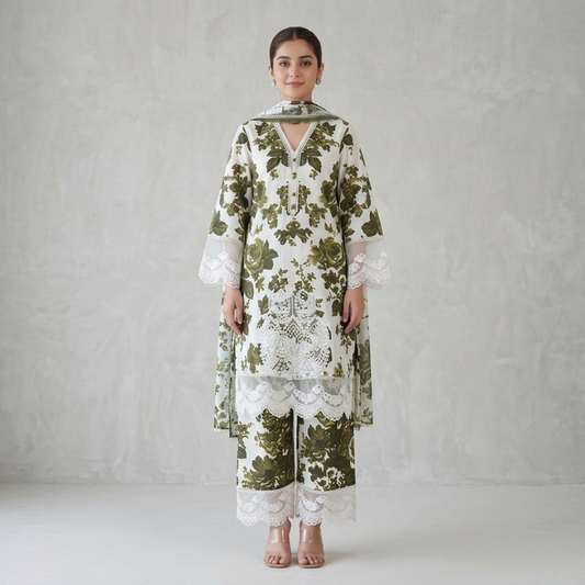 3 Piece Suit With Chifon Dupatta