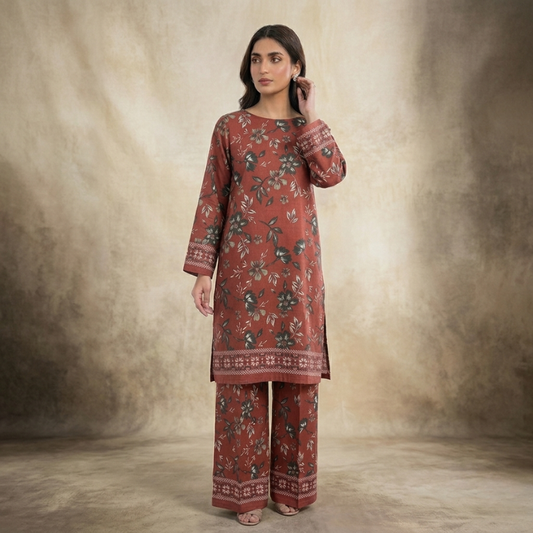2 Piece Overall Printed Lawn Suit