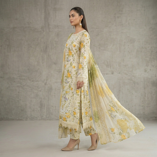 3 Piece Suit With Chifon Dupatta