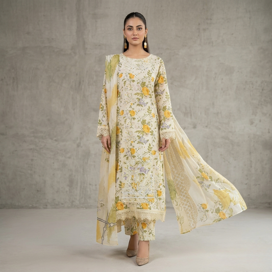 3 Piece Suit With Chifon Dupatta