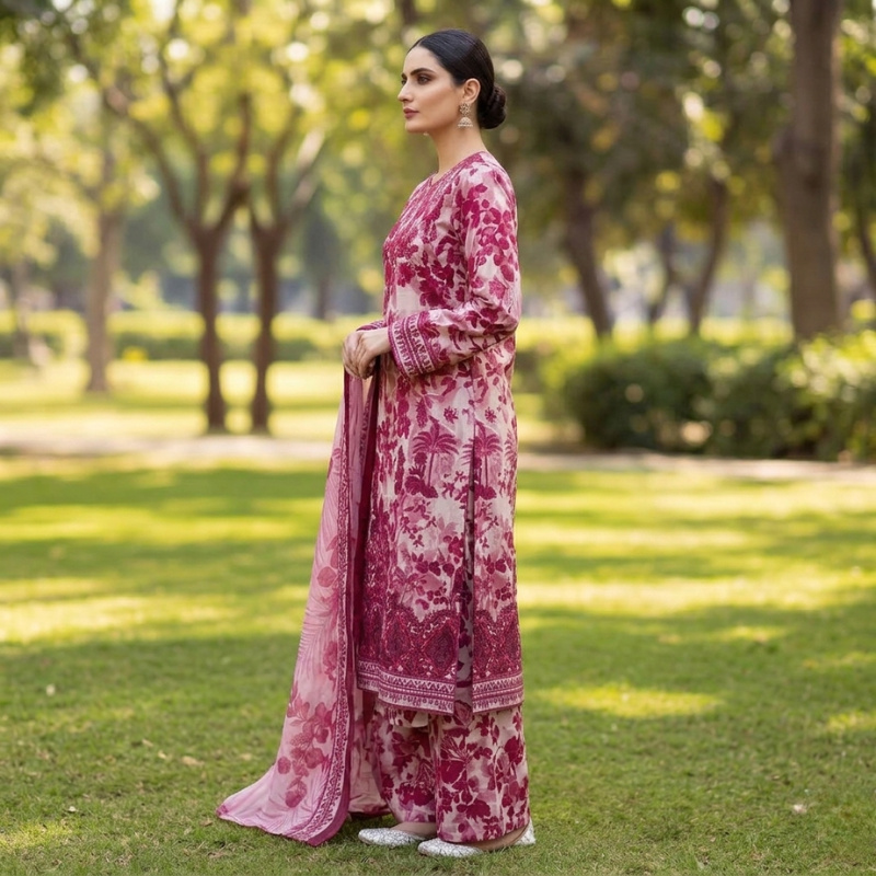 3 Piece Suit With Chifon Dupatta