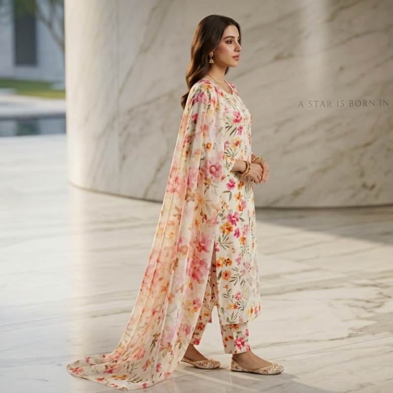 3 Piece Suit With Chifon Dupatta