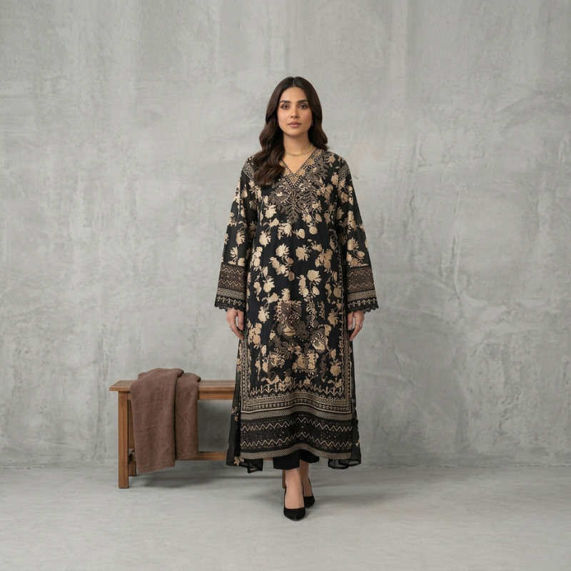 3 Piece Suit With Chifon Dupatta