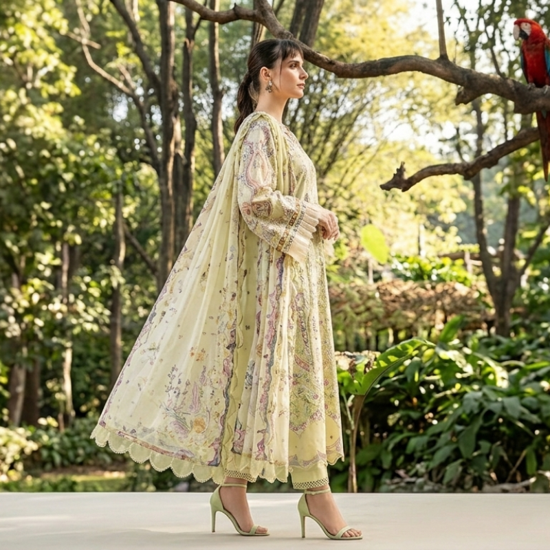Digital Lawn 3 Piece – Embroidered Organza Patch + Chifon Dupatta