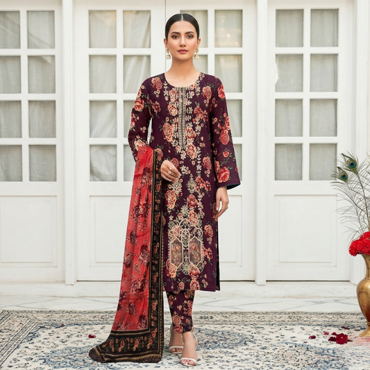 3 Piece Suit With  Lawn Dupatta