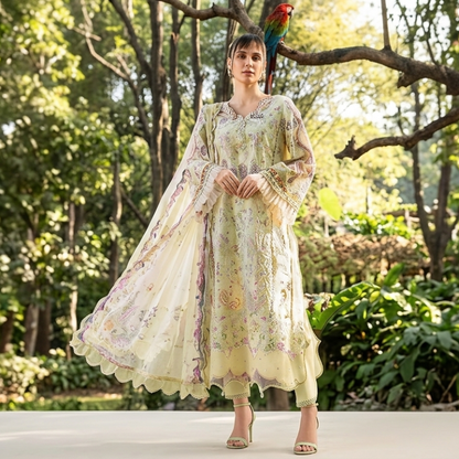 Digital Lawn 3 Piece – Embroidered Organza Patch + Chifon Dupatta