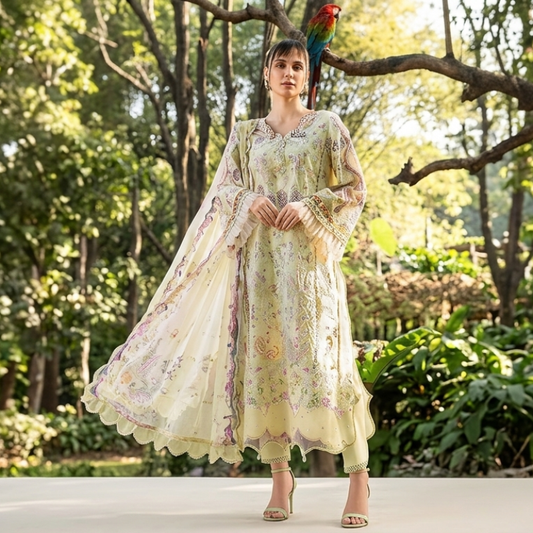 Digital Lawn 3 Piece – Embroidered Organza Patch + Chifon Dupatta