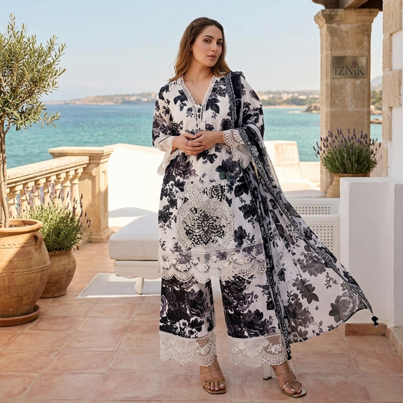 3 Piece Suit With Chifon Dupatta