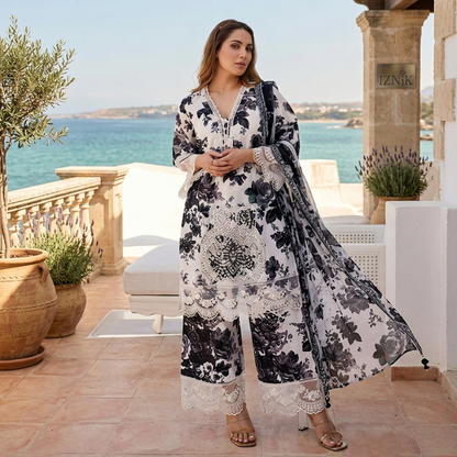 3 Piece Suit With Chifon Dupatta
