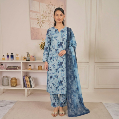 Bana Dora lawn With Allover Print Bamber Dupatta 3piece suit