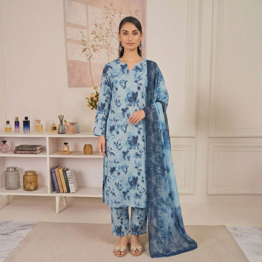 Bana Dora lawn With Allover Print Bamber Dupatta 3piece suit