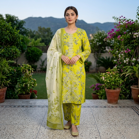 3 Piece Suit With Chifon Dupatta