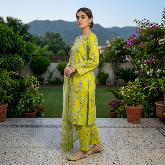 3 Piece Suit With Chifon Dupatta