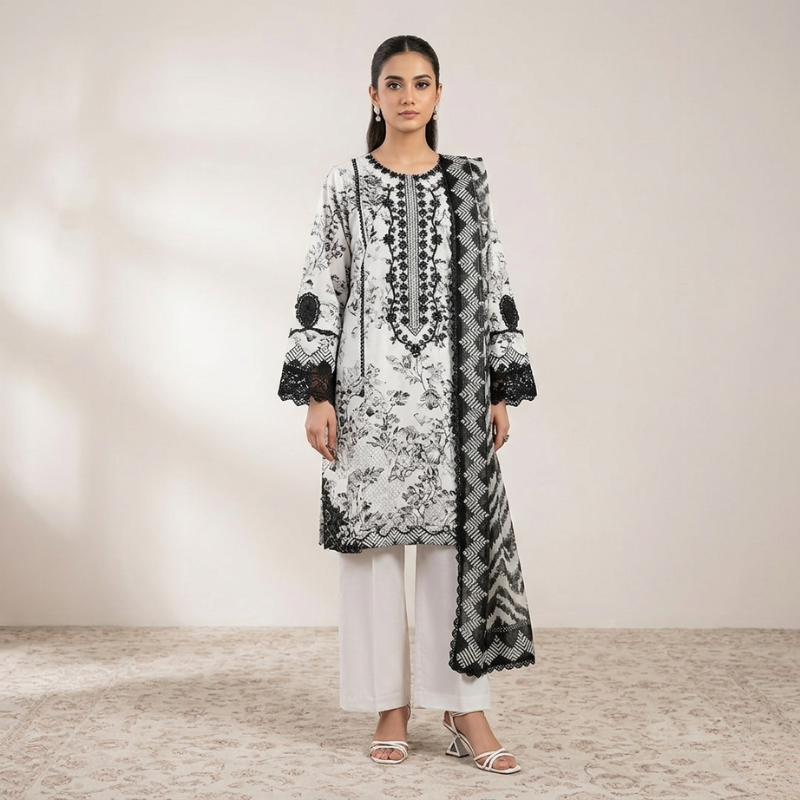 3 Piece Suit With Chifon Dupatta
