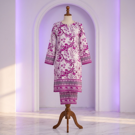 2 Piece Overall Printed Lawn Suit