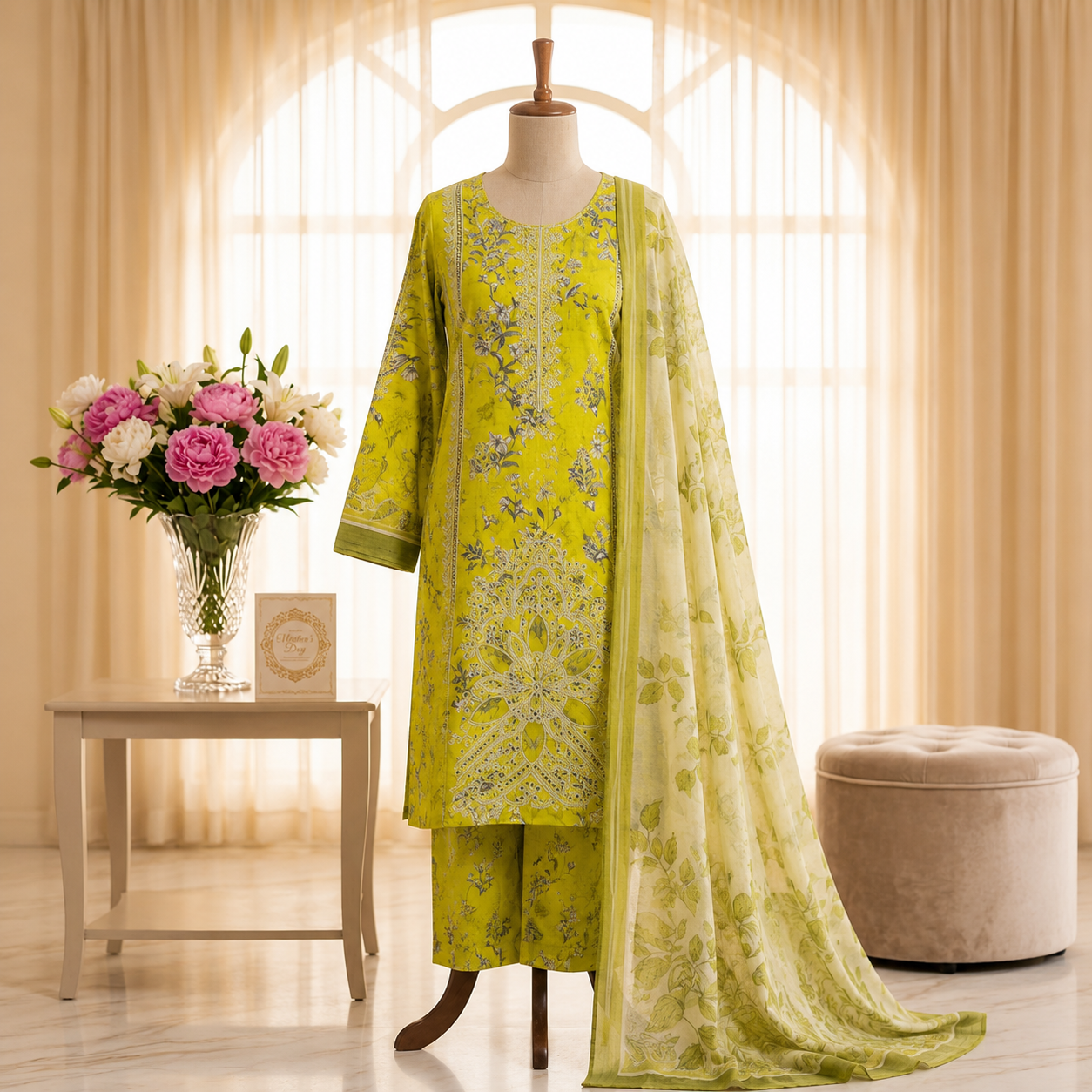3 Piece Suit With Chifon Dupatta