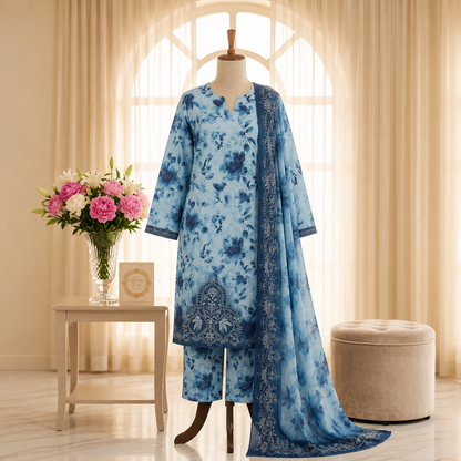 Bana Dora lawn With Allover Print Bamber Dupatta 3piece suit