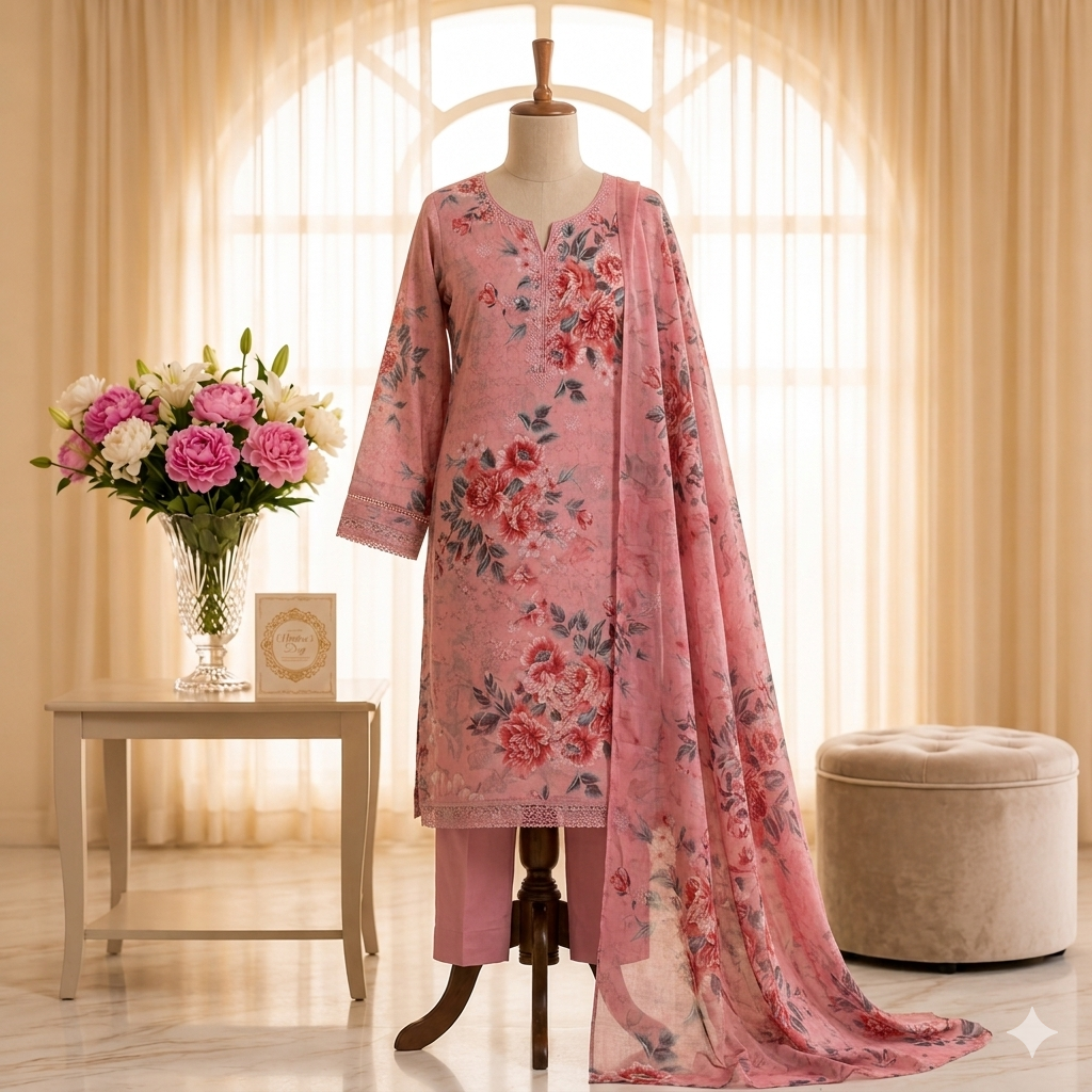3 Piece Suit With Chifon Dupatta
