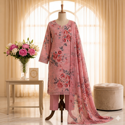 3 Piece Suit With Chifon Dupatta