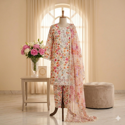 3 Piece Suit With Chifon Dupatta